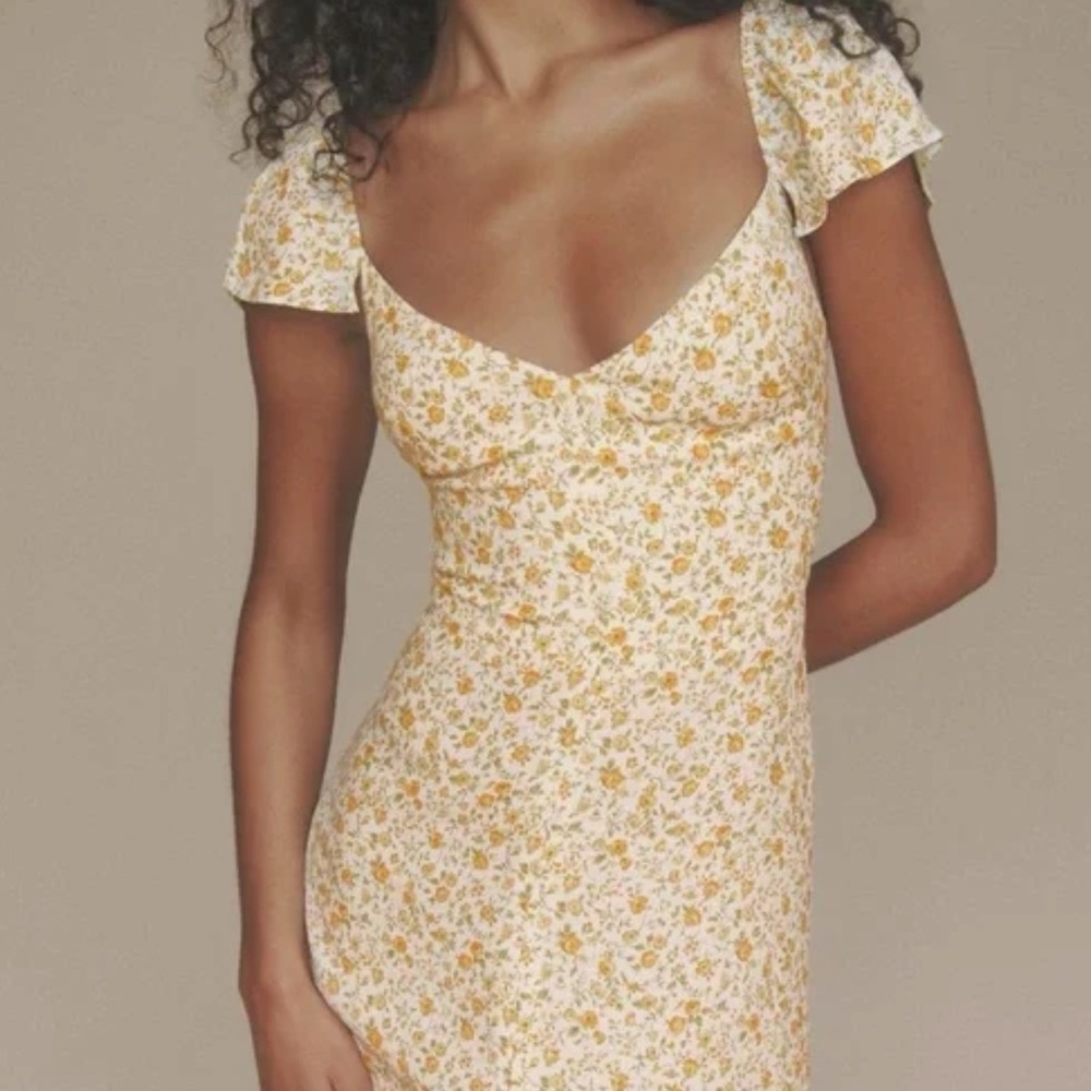 Reformation Yellow Floral Midi Dress